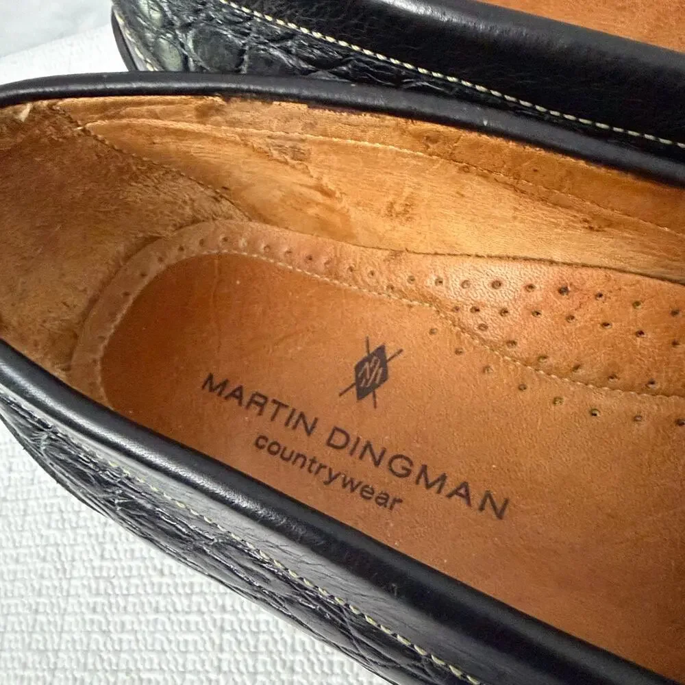 Martin Dingman Shoes Men's 9.5 M Wallace Crocodile Grain Black Driving Loafer